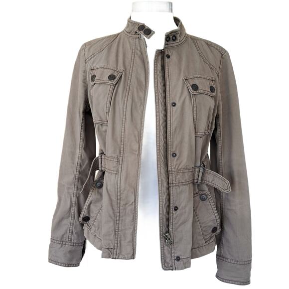 LOFT Utility Jacket Blazer Size 6 Vintage Brown Casual Military Moto - Picture 7 of 9